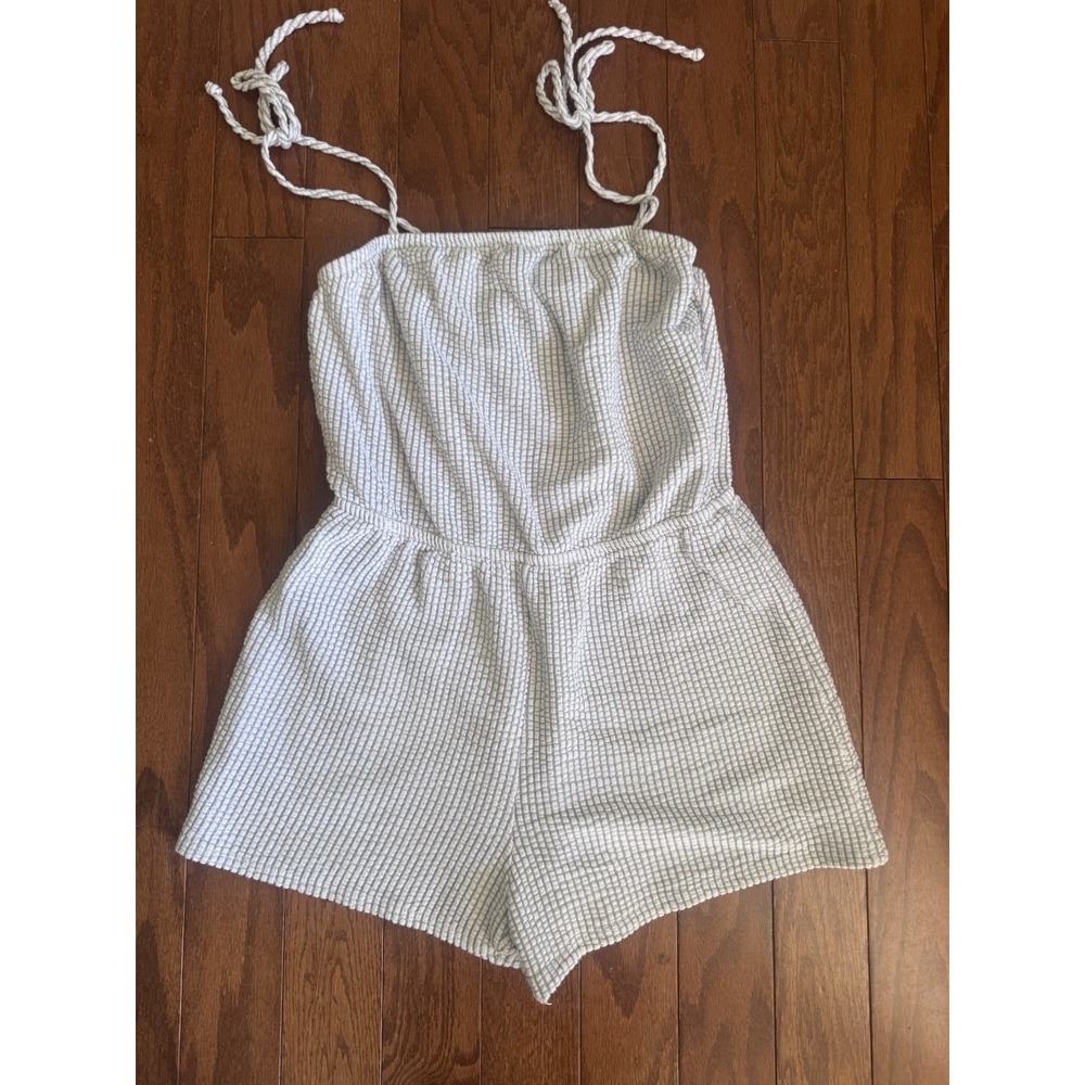Green Envelope Textured Terry Halter Romper Light Gray Size L Coastal Chic